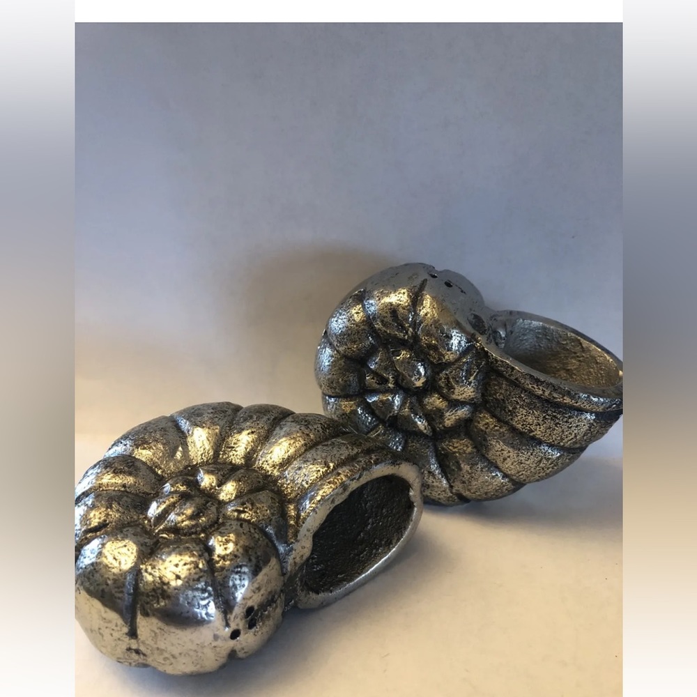 Rare beautiful nautilus metal salt and pepper shakers